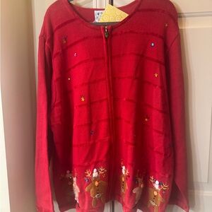 Quacker Factory Festive Red‎ Holiday Sweater with Reindeer New Size 3X